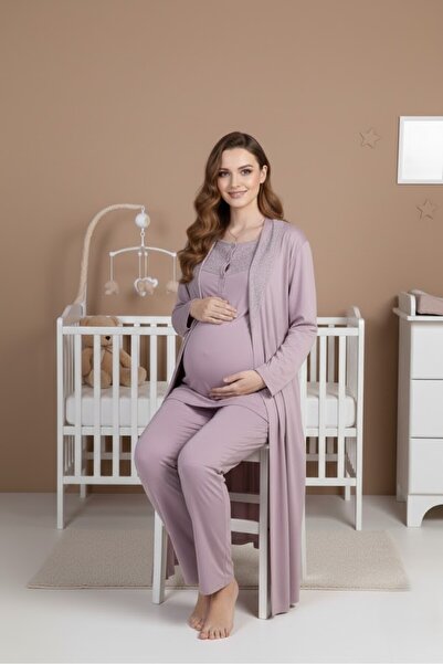 Lohussa Women's Rose Dry Shawl Collar Lace Detailed Long Sleeve Plus Size Mat...