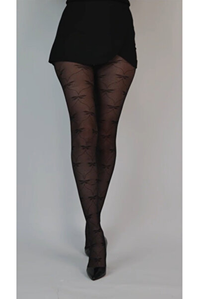 Boubon Co Women's Turquoise Patterned Black Daymod Pantyhose