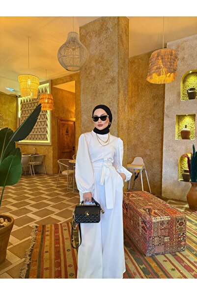 Milenastyle BEYAZ GENİŞ PAÇA TULUM