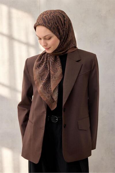 Silk Home وشاح فيسكوز فيلورا بنمط سلسلة للفصول الأربعة بلون القرفة الداكنة 90×90