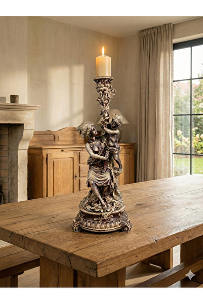 Dekoromi Dekoratif Kadın ve Çocuk (Anne ve Oğlu) Şamdan Mumluk 50x22cm Dev Bo...