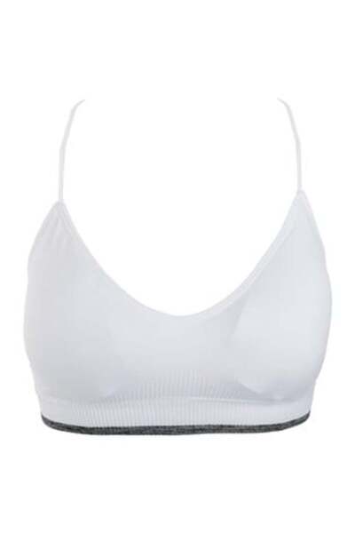 OEM White Women's Sports Bra with Gray Detail, No Hem & Rounded Back - One Size