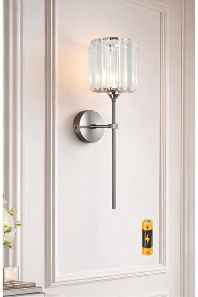 burenze Modern Tasarım Kristal Taşlı Kablosuz Aç Kapa Butonlu Pilli Aplik Mat...