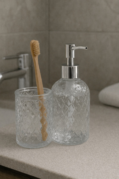 MEYA PİNE Dozator de săpun lichid din sticlă și suport pentru periuță de dinț...