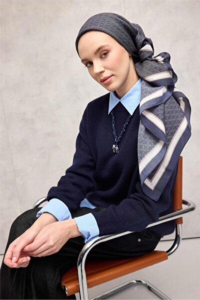 Silk Home Viscose Aura Scarf Chain Pattern Dark Blue 90X90