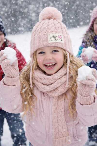 Recos طقم قفازات وقبعة وشاح للفتيات مبطن بالصوف من الداخل