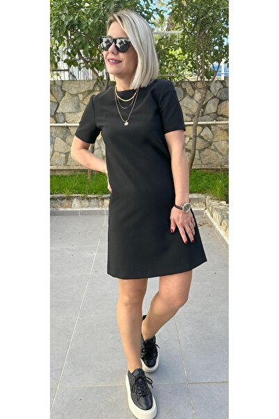 SİSTA MODA 5173 Double Fabric Short Sleeve Basic Dress