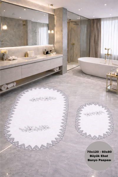 Bestekar Alvessa Beyaz-Gri Fransız Dantelli Güpürlü Yumuşak Yüzeyli Deri Kaym...