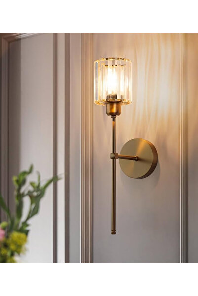 burenze Modern Tasarım Kristal Taşlı Aplik Kablolu Elektrikle Çalışır Eskitme Gold Sarı