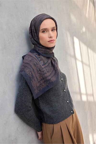 Silk Home وشاح فيسكوز فيلورا للفصول الأربعة باللون الأزرق الليلي 90x90