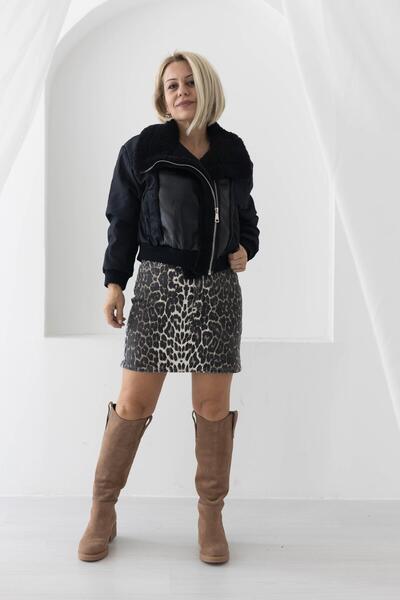 SİSTA MODA 3537 جاكيت جلد، مبطن بالفرو من الداخل، معطف بومبر