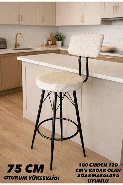 The SANDALYE SHOP Yeni Teddy Mila Bar Sandalye Ekru 75 Cm Oturum Yüksekliği