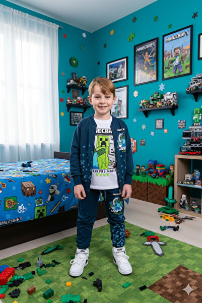 ALYAKİDS Boy's 3-Piece Set Long Sleeve Sweatshirt Printed Zippered Cardigan C...