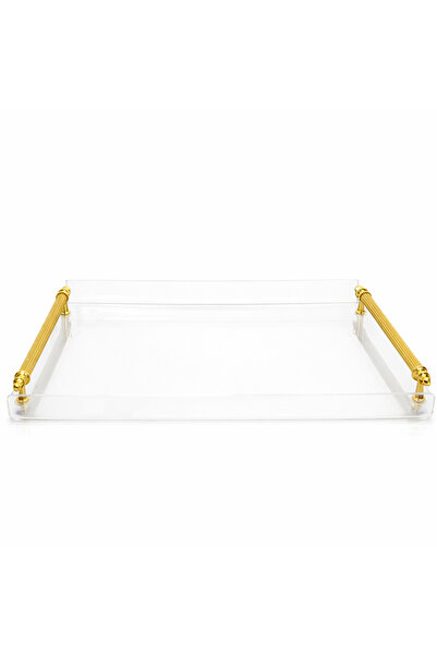 Markasız ucuz Pleksi Gold Kulplu Sunum Tepsisi