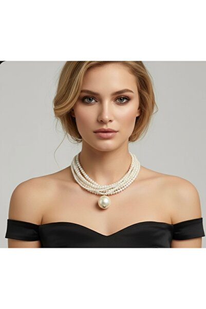 Manu Collection Kadın büyük inci detaylı trend inci kolye tasarım özel kutusunda