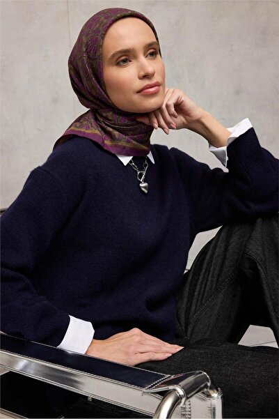 Silk Home Eșarfă din viscoză Velora cu model trifoi violet închis Tok Duruşlu...