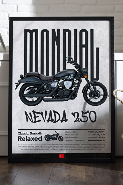 Duvarda MondialNevada 250 Siyah Ahşap Çerçeveli Poster, Dekoratif Motosiklet ...