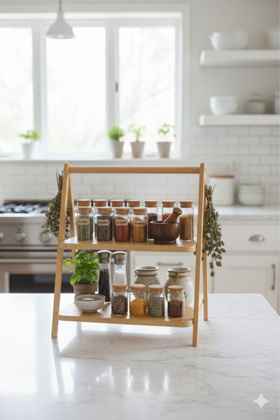 Dia Bambu 2 Katlı Raf Mutfak düzenleyici Raf