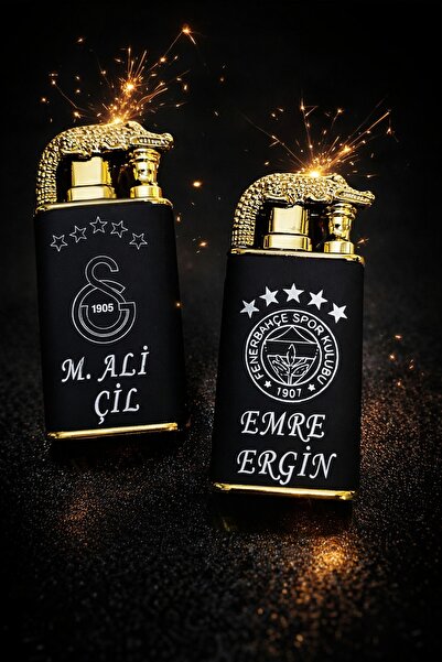 AYKE AKSESUAR Kişiye Özel İsim Baskılı Timsah Figürlü Çift Alev Gazlı Ejderha...