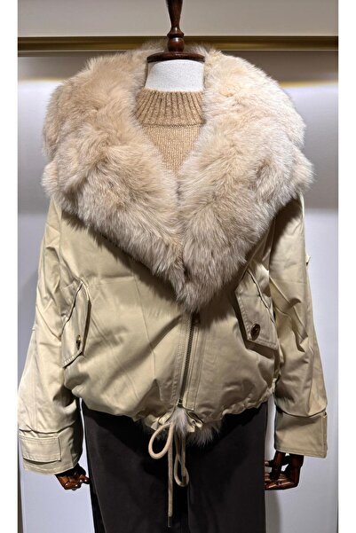 jasminurgancy Kürk Detaylı Taş Rengi İtalyan Mont