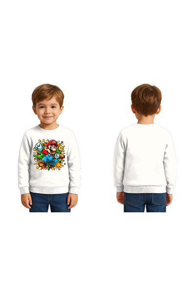 SEDİRLİ Unisex Super Mario Printed Children's Sweatshirt 3 Thread Raised
