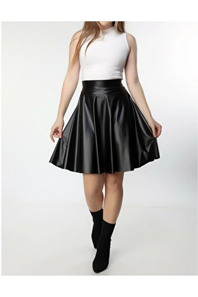 CARABO MODA Faux Leather Super Quality Women Draped Loose Stretchy Lycra Flar...