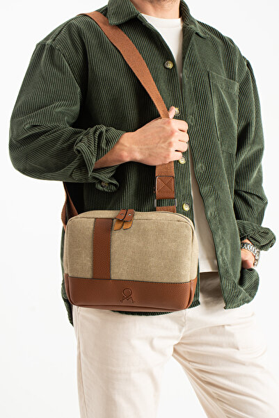 KASVA DERİ Canvas Fabric Crossbody Bag Unisex Tablet Bag Shoulder Bag with Strap