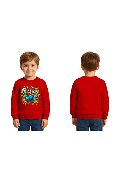 SEDİRLİ Unisex Super Mario Printed Children's Sweatshirt 3 Thread Raised
