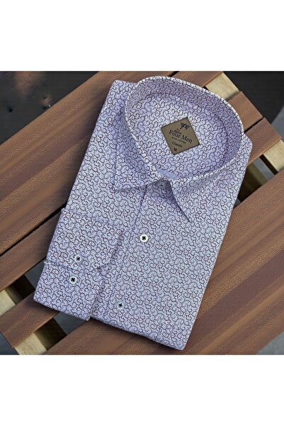 GÖMLEK GALERİSİ Men's Classic Wide Cut Patterned Long Sleeve Cotton Shirt