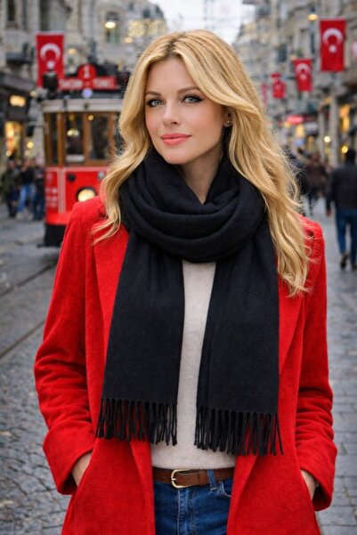 stravis Black Pashmina Shawl with Tassels