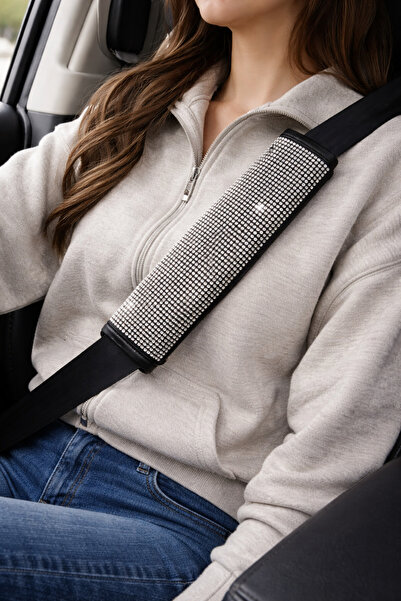 EFEAKS 2 Pieces of Silver Stone Belt Pads for Women, Compatible with All Vehi...