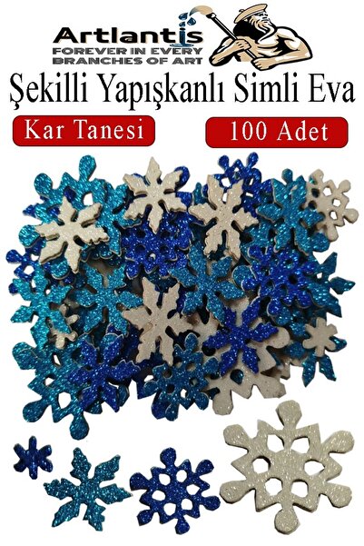 Artlantis Şekilli Simli Eva Yapışkanlı Kar Tanesi 100 lü 1 Paket Kendinden Ya...