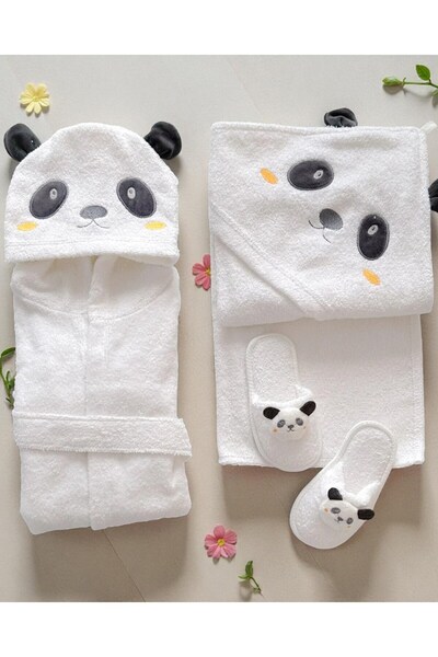 Ege Bebek Baby Boy Panda Embroidered 4-Piece Towel & Bathrobe Set, Newborn Ba...