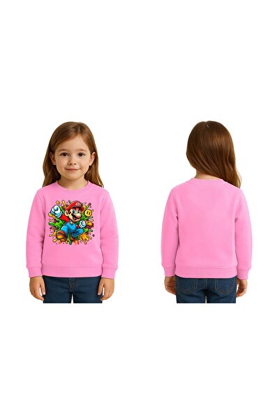 SEDİRLİ Unisex Super Mario Printed Children's Sweatshirt 3 Thread Raised