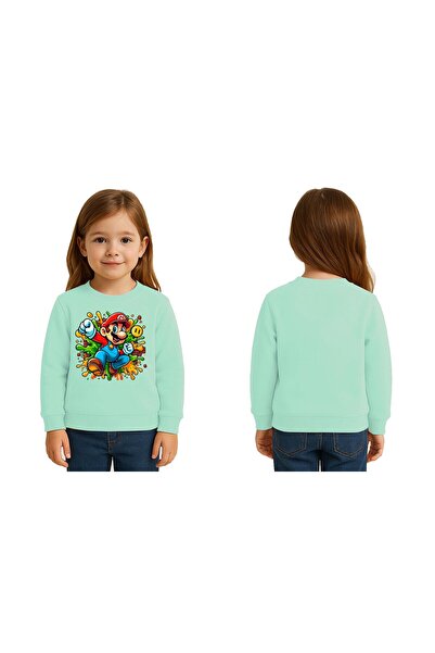 SEDİRLİ Unisex Super Mario Printed Children's Sweatshirt 3 Thread Raised