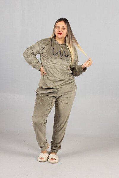 Truva XXL Premium Quality Hooded Pistachio Green Velvet Suit – Stylish and Co...