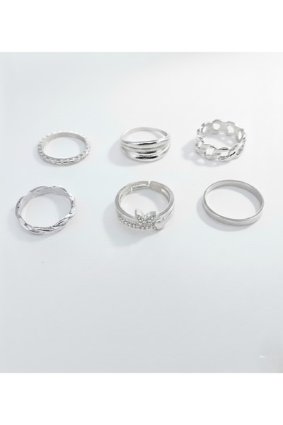 Ervalina مجموعة من 6 خواتم على شكل فراشة وخواتم مفصلية