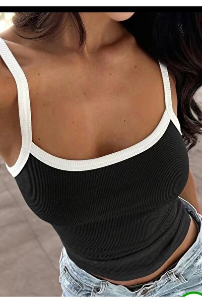 Riowela Γυναικεία μπλούζα με τιράντες σε μαύρο χρώμα με αντίθεση