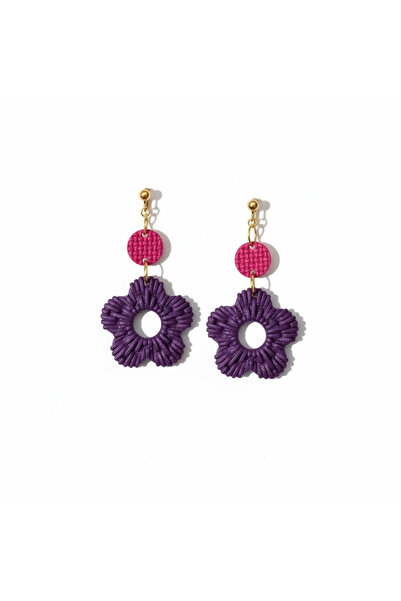 1PARÇAMAVİ Flower Pattern Pla Clip-On Women's Earrings That Do Not Require Holes