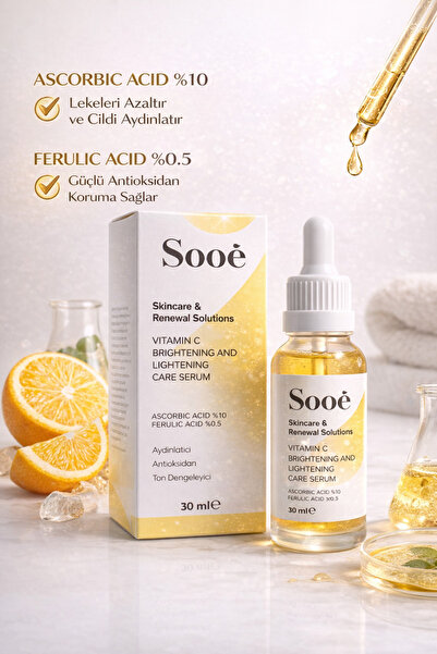 Sooê C Vitamini Serumu — %10 Ascorbic Acid Leke Açıcı & Aydınlatıcı Yüz Serum...