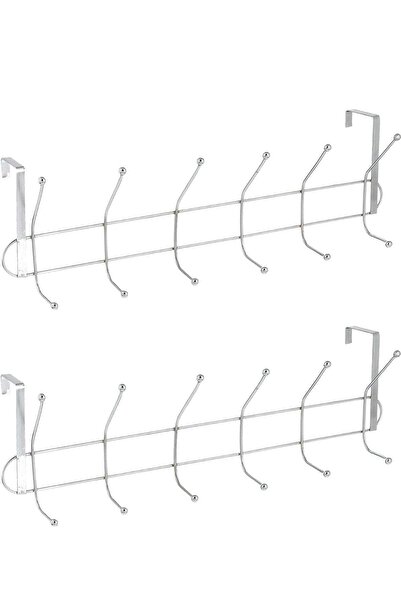 Generic 2 Piece Of Over Door 6 Hooks Coat Hanger – Heavy Duty Chrome Hook Rac...