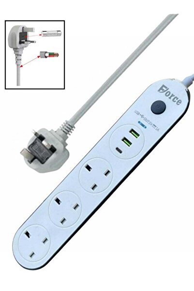 Force Power Strips Extension Cord,3 Sockets Universal Plug Adapter with 3Mete...