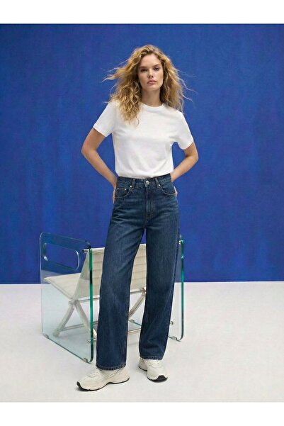 Ltb Зера Панталони с прав крак и висока талия в син цвят