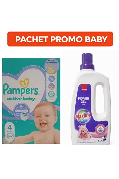 Pampers Pachet BABY Active Baby Nr. 4 (76 buc) + Detergent Gel Baby Sano Maxi...