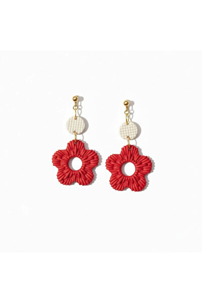 1PARÇAMAVİ Flower Pattern Pla Clip-On Pinch-On No-Piercing Women's Earrings