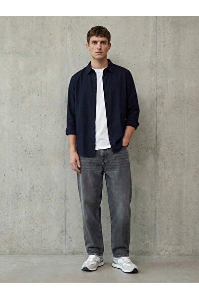 Ltb Long Sleeve Buttoned Front Basic Navy Blue Shirt