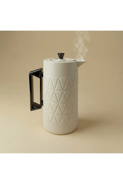 Generic 1L Plastic Insulated Thermos Bottle – Cream White Body with Glossy Bl...