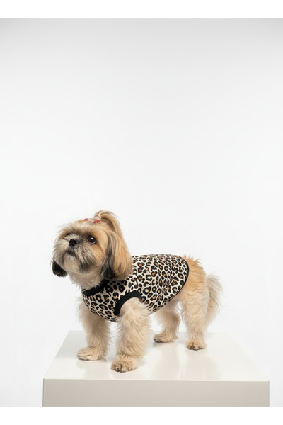 For a Fur Leopar Desenli Kedi Köpek Tişörtü Leoparlı Köpek Kazağı