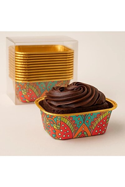 Tutku 2 Pcs Patterned Rectangular Aluminum Muffin Cake Mold 12 Pieces