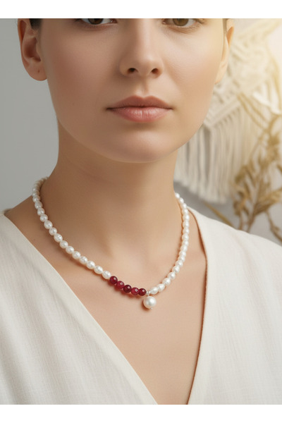 elinasaccessories 925 gümüş El Yapımı Doğal Tatlı Su Gerçek Barok İnci Kolye ...